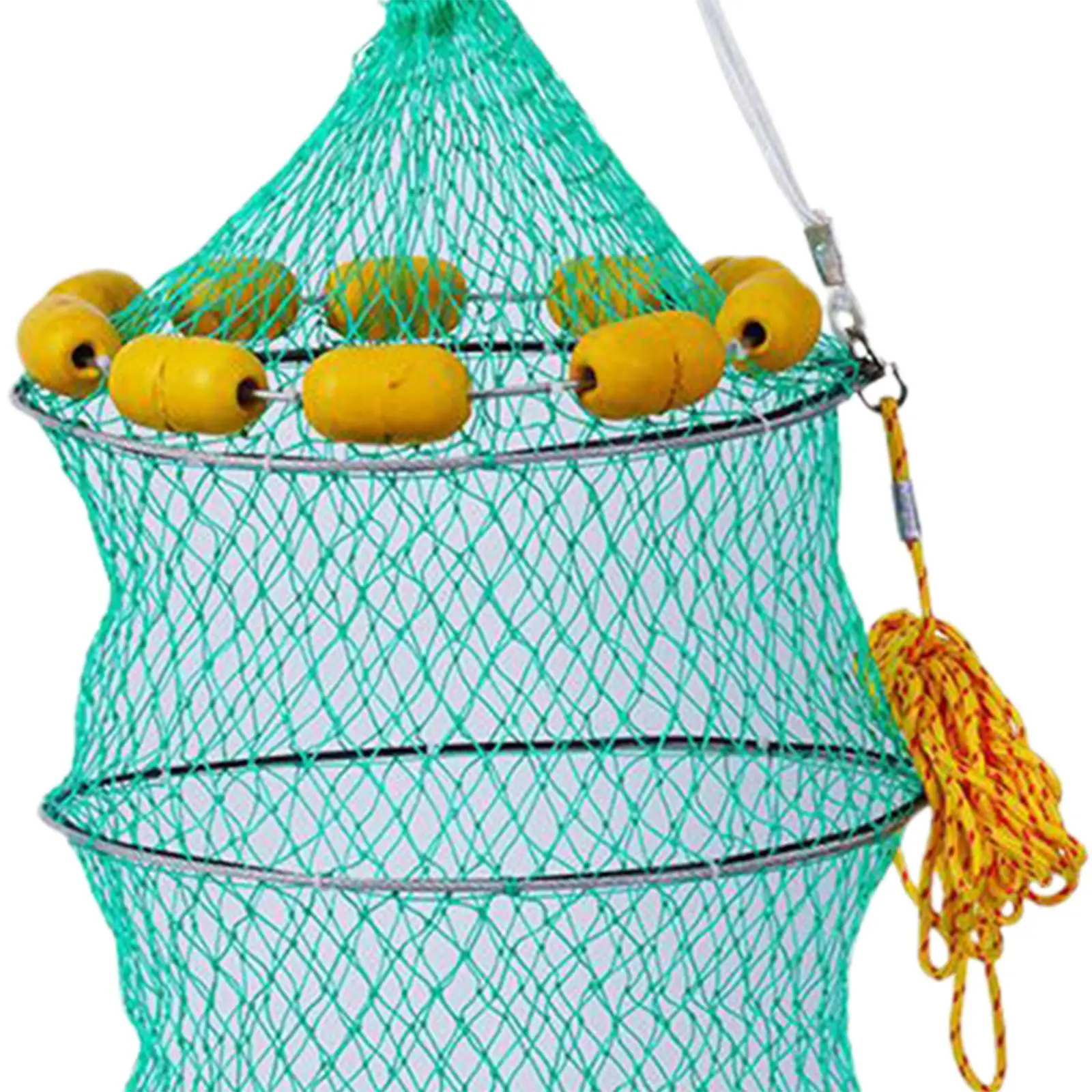 Fish Protection Net 3 Layers Collapsible Thickened Woven Fish Basket with Fishing Rope Mesh Fishing Keep Net Fishing Tool