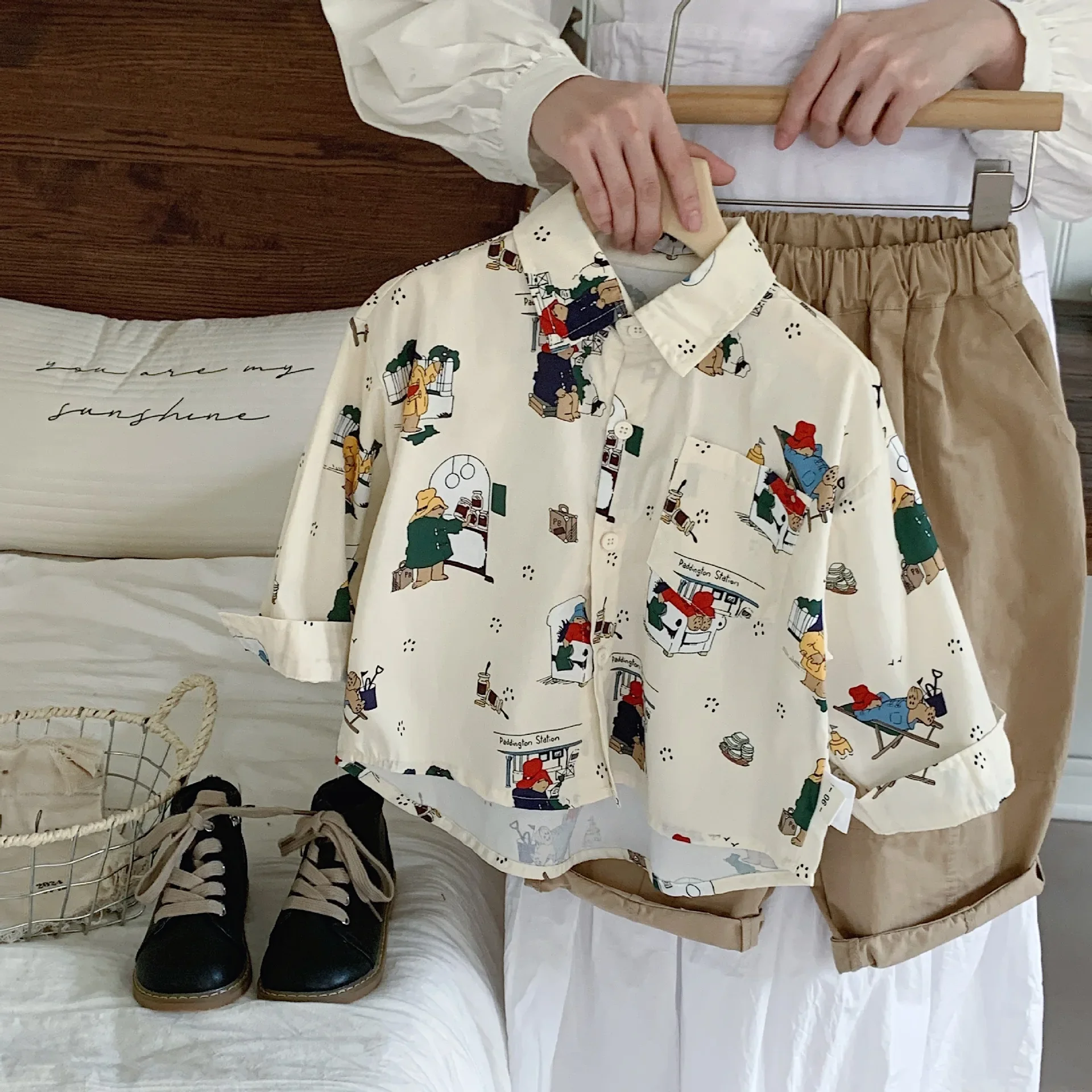 Boys Girls Spring Autumn Casual Print Long Sleeve Cotton Blouse
