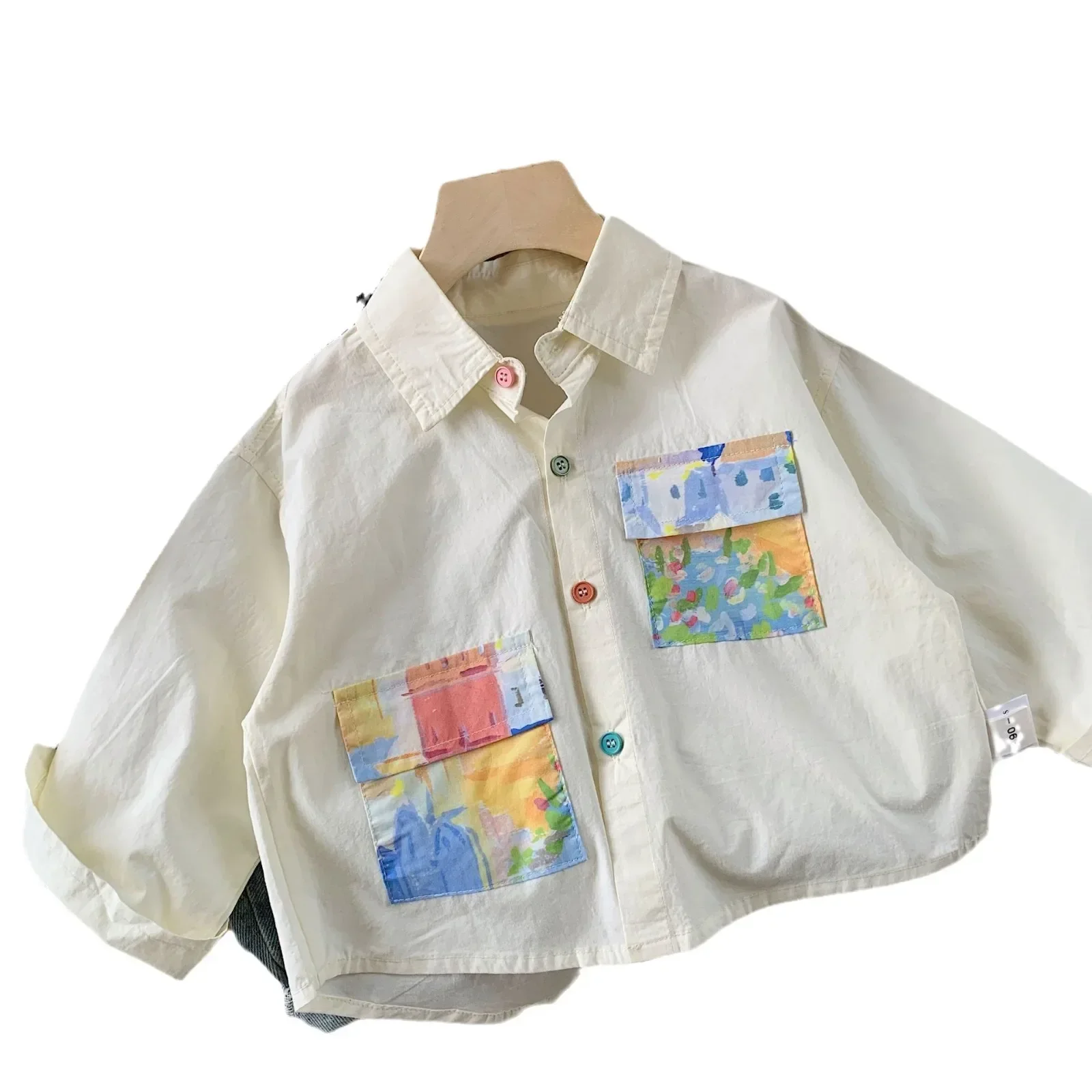 Spring Children's Shirt Autumn Edition Boys' Color Button Long Sleeve Shirt Children's Fashion Painting Hoodie for Girls