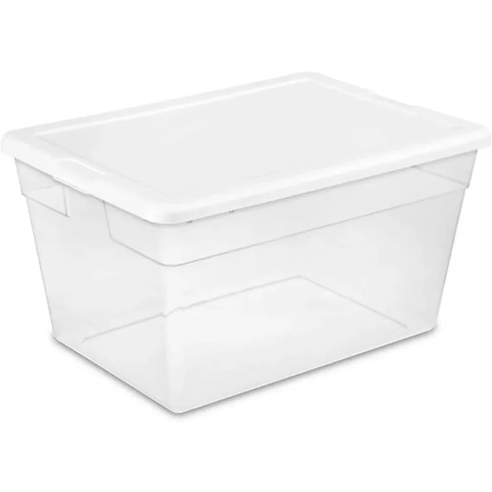 

56 Quart Durable Heavy Duty Plastic Stackable Storage Container Boxes with Recessed Latching Lids, Clear (8/24 Pack)