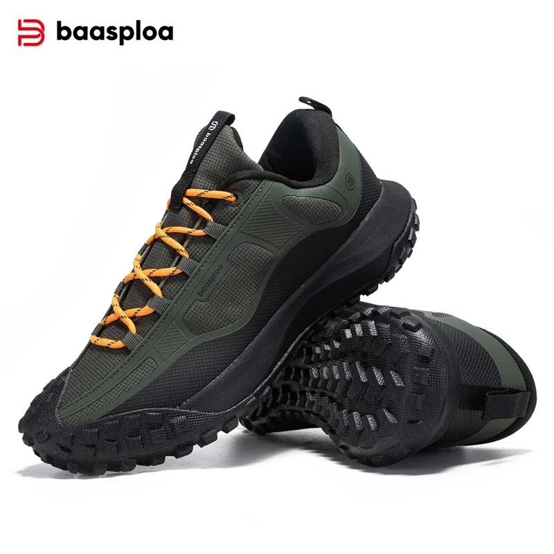 Baasploa Hiking Shoes Men Outdoor Camping Waterproof Resistant Non Slip Sneakers Male Casual Lightweight Lace-Up Walking Shoes