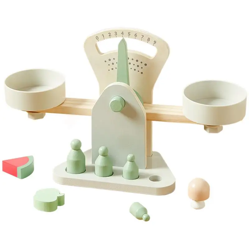 Math Educational Wood Toys for Children Toy Small Wooden Balance Scale Toy With 7 Weights For Kids Baby Libra Scales