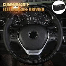 

Car Steering Wheel Cover DIY Braid 38cm Leather Steering Wheel Protector with Needle Thread Breathable Design Car Accessories