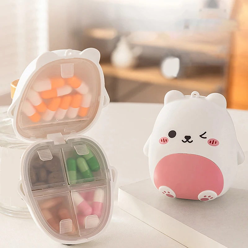 Charming Bear Portable Double-Layer Pill Box with Separate Compartments