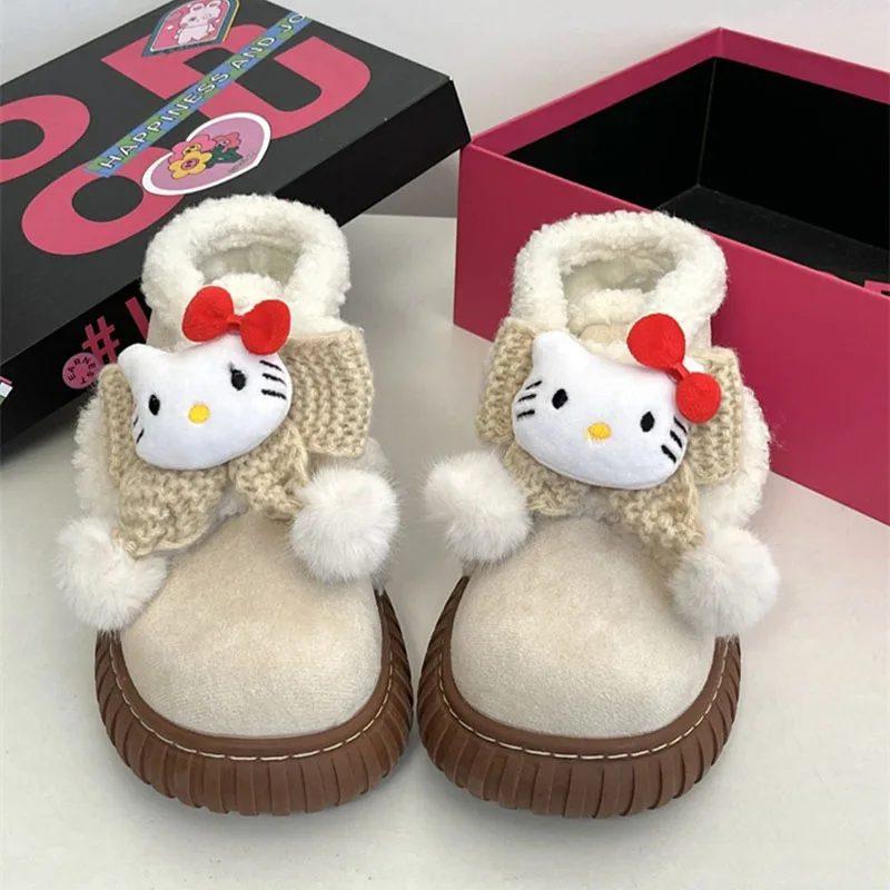 

Kawaii Sanrio Hello Kitty Anime Snow Boots 2024 New Padded Thickened Warm Non-Slip Cotton Shoes Cute Cartoon Girl Holiday Gift