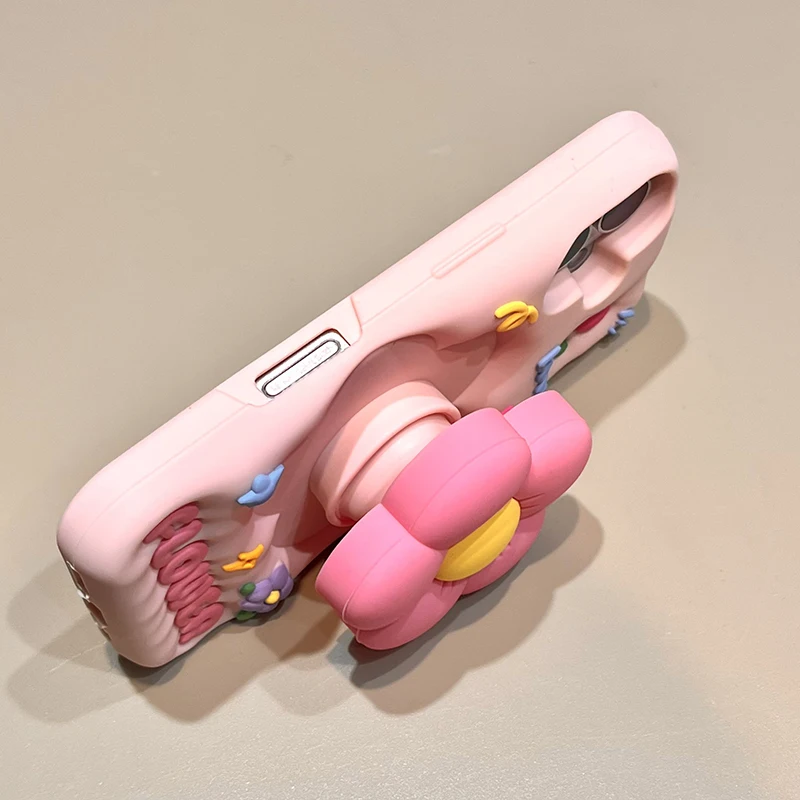 Charming 3D Flower Silicone Phone Case with Stand & Shockproof Back Cover