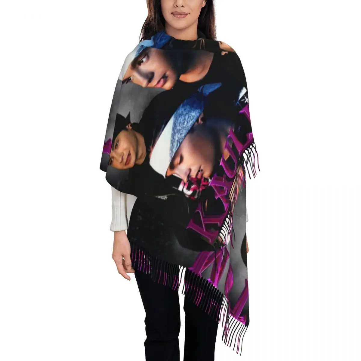 

Women's Scarf with Tassel Tokio Hotel Lover Large Winter Warm Shawl Wrap Tom Kaulitz Daily Wear Cashmere Scarf