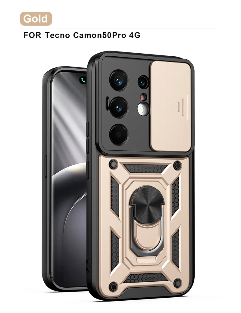 Slide Camera Lens Protection Phone Case with Ultra Ring Stand Hybrid Shockproof Cover