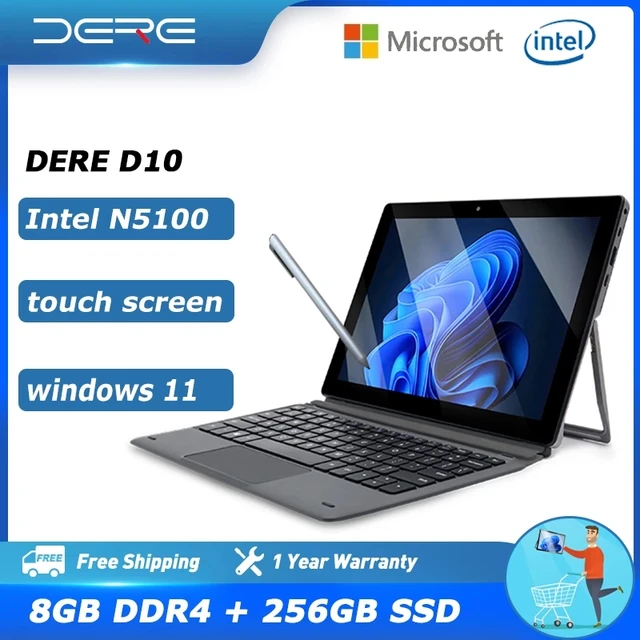 Dere D10 Touch Screen Laptop 10.1" 2-in-1 FHD IPS 8GB RAM 256GB SSD Intel Celeron N5100 Portable Computer Windows 11 Notebook 1