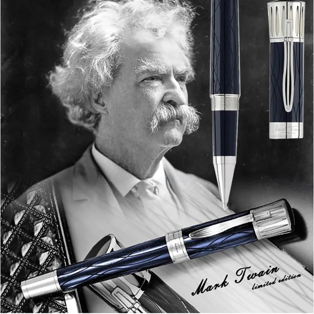 M Great Writer Edition Mark Twain Luxury Rollerball Ballpoint Pen Black Blue Wine Red Resin With Serial Number 0068/8000