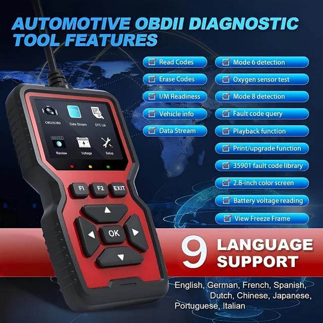 V519 Professional Obd2 Scanner - Usb-Powered Car Diagnostic Tool with Real-Time Data Stream, Full-Featured Obd Ii Testing (I/M Ready, Bod2/Eobd), Clears Engine Fault Lights, Reads/Erases Codes for Most Vehicles, Car Maintenance, Ergonomic Design, Durable Plastic Casing 3