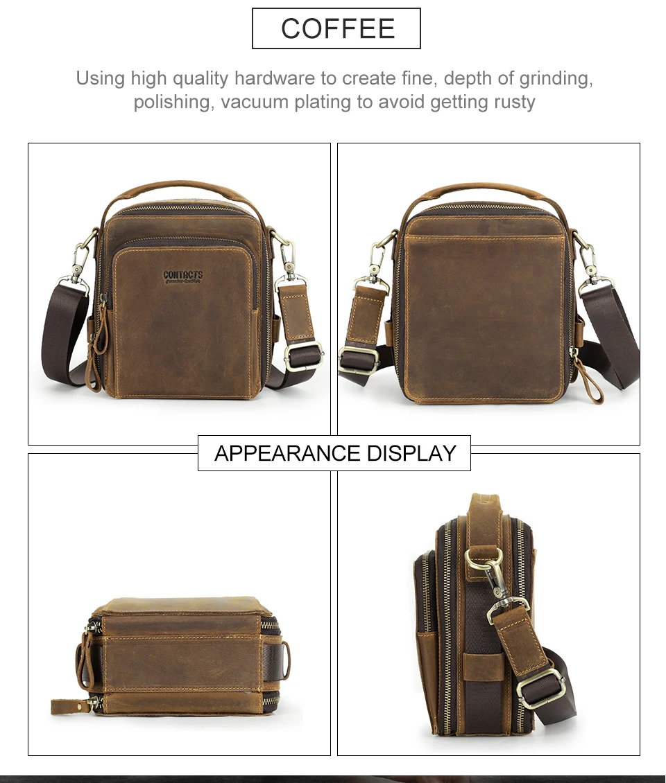 CONTACT'S Männer Kleine Umhängetasche Aus Echtem Leder Umhängetasche Messenger Taschen für 8,3'' iPad Mini Vintage Designer Handtasche Männlichen Tasche – Detail 12