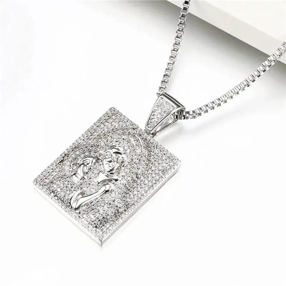 VANAXIN Punk Mom And Kid Iced Out Paved AAA Full Cubic Zirconia Pendant Necklace For Men Hip Hop Silver Color  Jewelry 4