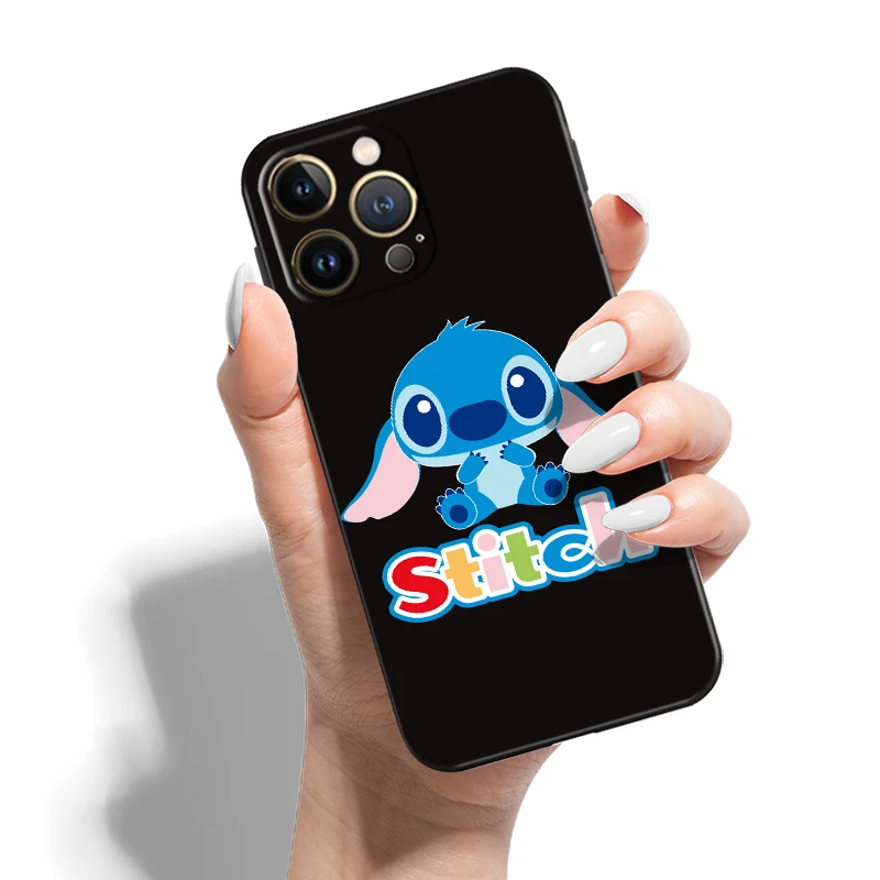 case iphone mini 12 Cute-stitch-cartoon For Apple iPhone 13 12 11 Pro 13 12 Mini X XR XS Max SE 5 6 6S 7 8 Plus Phone Case Coque Funda Black Carcasa phone cases for iphone 12 mini 