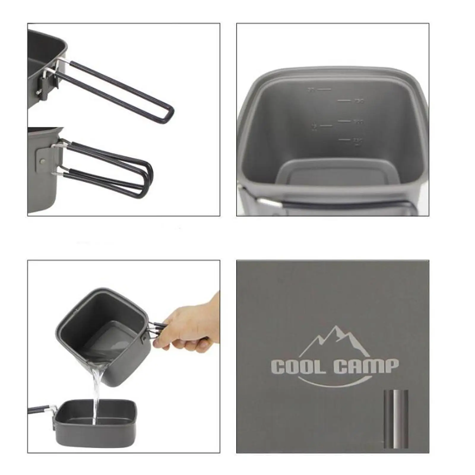 Camping Cookware Mess Kit Non Stick Hiking BBQ Backpacking Lightweight with Folding Handles Camp Practical Outdoor Cooking Gear