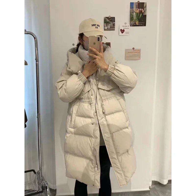 

90 White Duck down Jacket Women's Mid-Length 2023 Winter New below the Knees Waist Trimming Thickened High Quality Coat