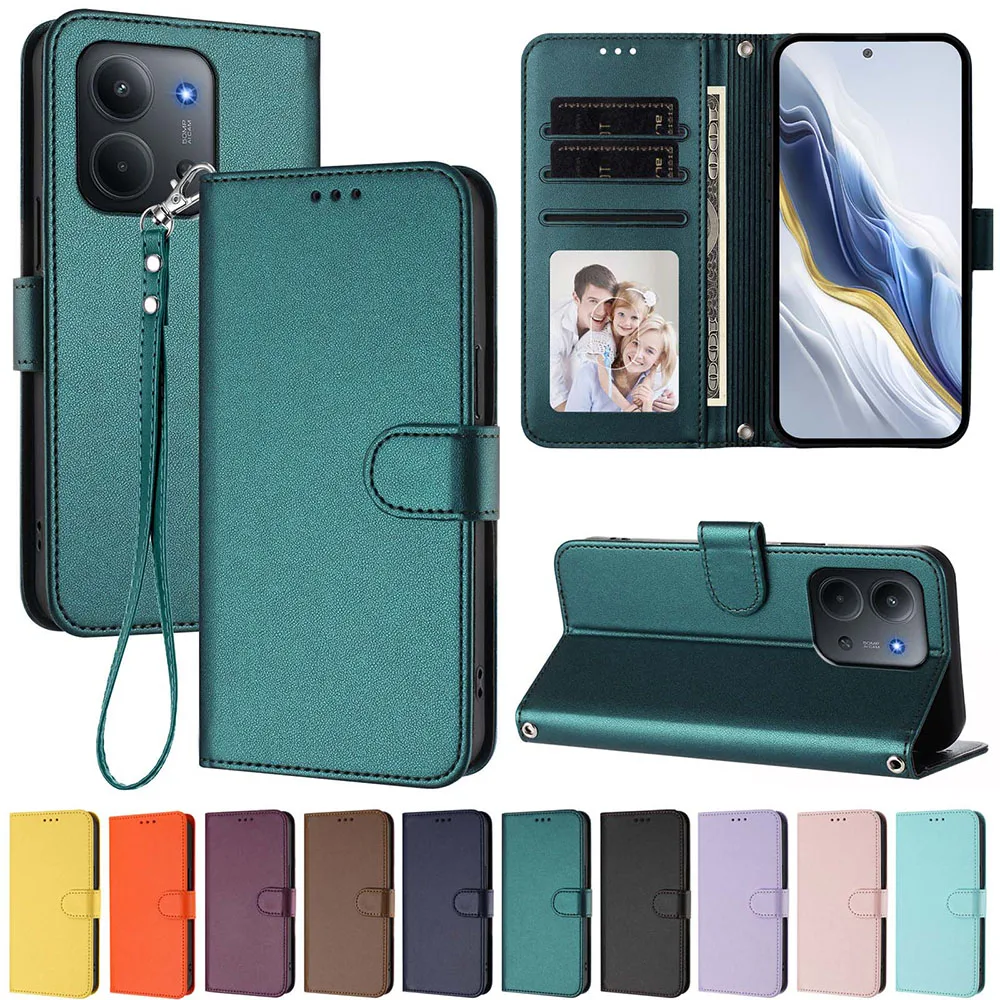 Solid Color Leather Flip Wallet Phone Case