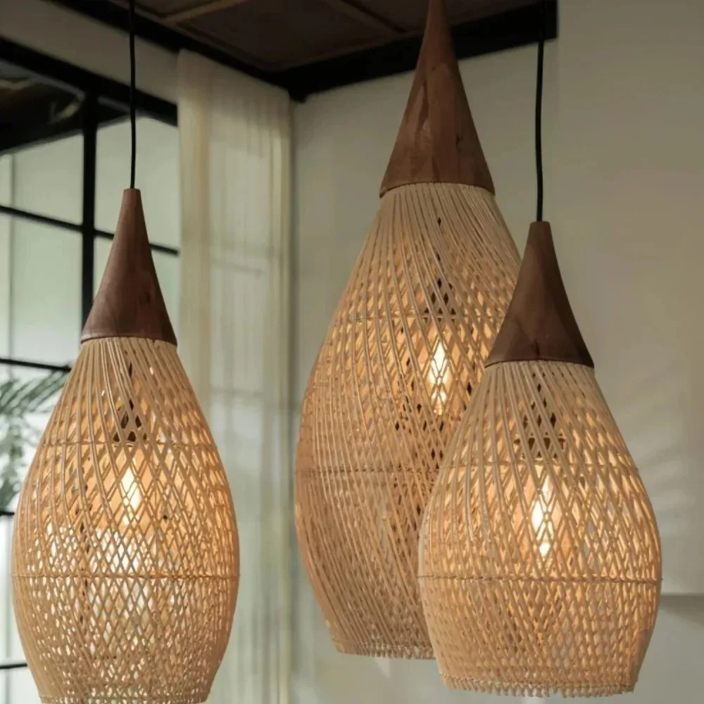 Chinese Retro Handmade Rattan Pendant Light Living Room Bedroom Hot Pot Restaurant Homestay Zen Decoration Pendant Light 25CM