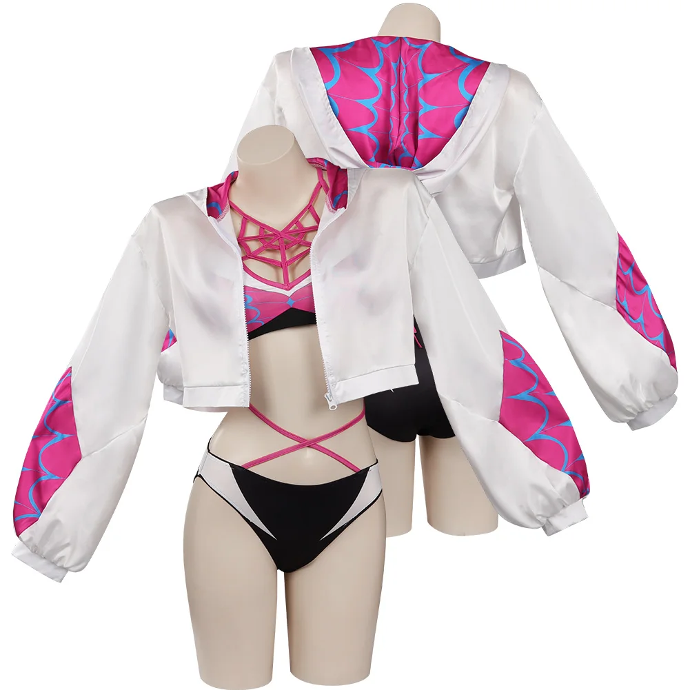 

Gwen Stacy Cosplay Costume Bikini Top Shorts Cloak Swimsuit Outfits Halloween Carnival Suit