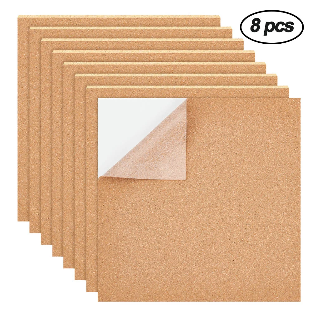 Tablero de corcho autoadhesivo de 8 piezas, Mini azulejos de corcho de pared,  posavasos de aislamiento, pegatinas de dibujo de imagen, artesanía DIY,  suministros de decoración del hogar