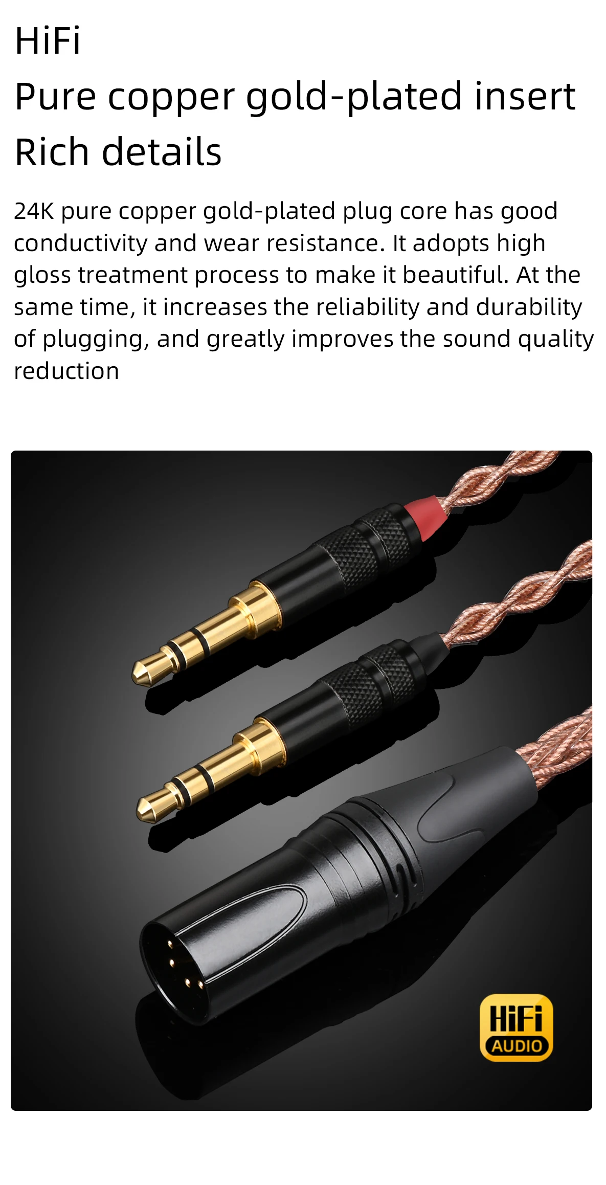 Gold Plated Plug, XLR para Stereo, Hi-End