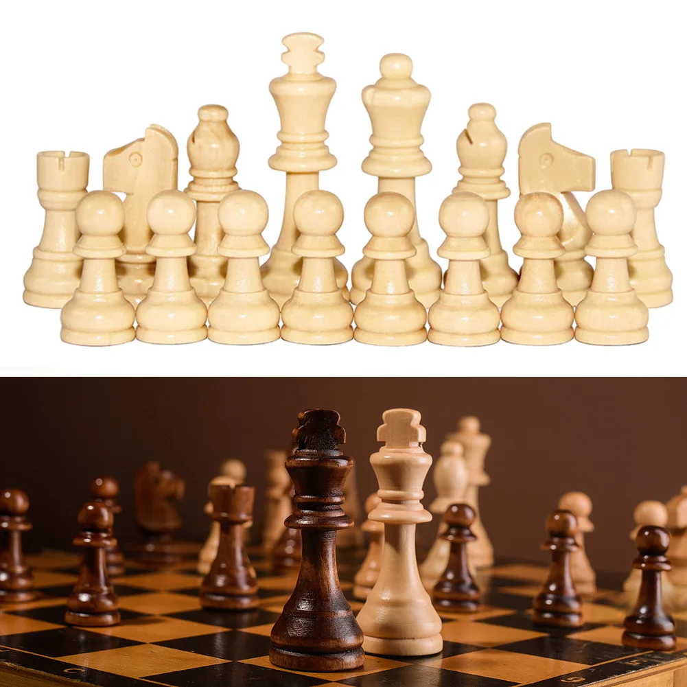 Wooden Checkers Standard Tournamen Staunton Figurine Pieces Chess Pieces Only 32PCS Chess Game Pawns for Board Game