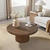 Round Wood Coffee Table for Living Room Modern Circle Coffee Table Pedestal Center Table for Apartment, Easy Assembly Brown 5