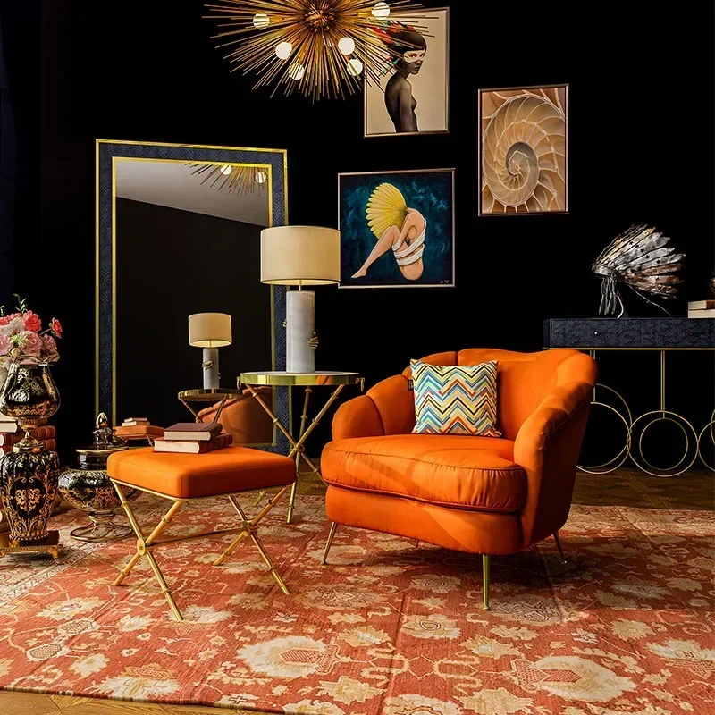 For Modern Light Luxury Single Small Sofa Designer Creative Flower Petal Tiger Velvet Cloth Lounge Chair