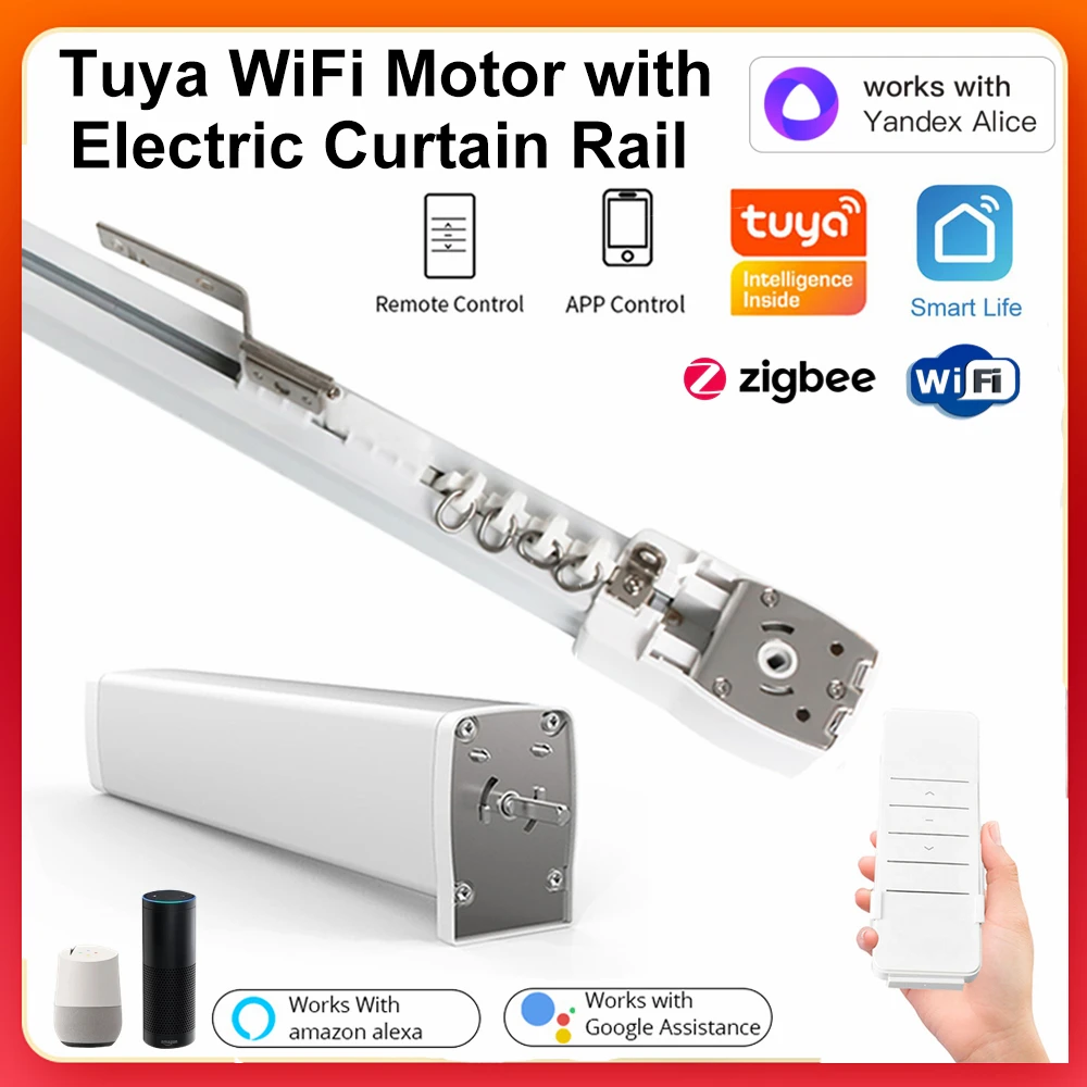 Smart Automatic Curtain Opener And Closer, Tuya Zigbee Electric Curtains  System With Remote Control, Thick Aluminum Super Silent, Compatible With