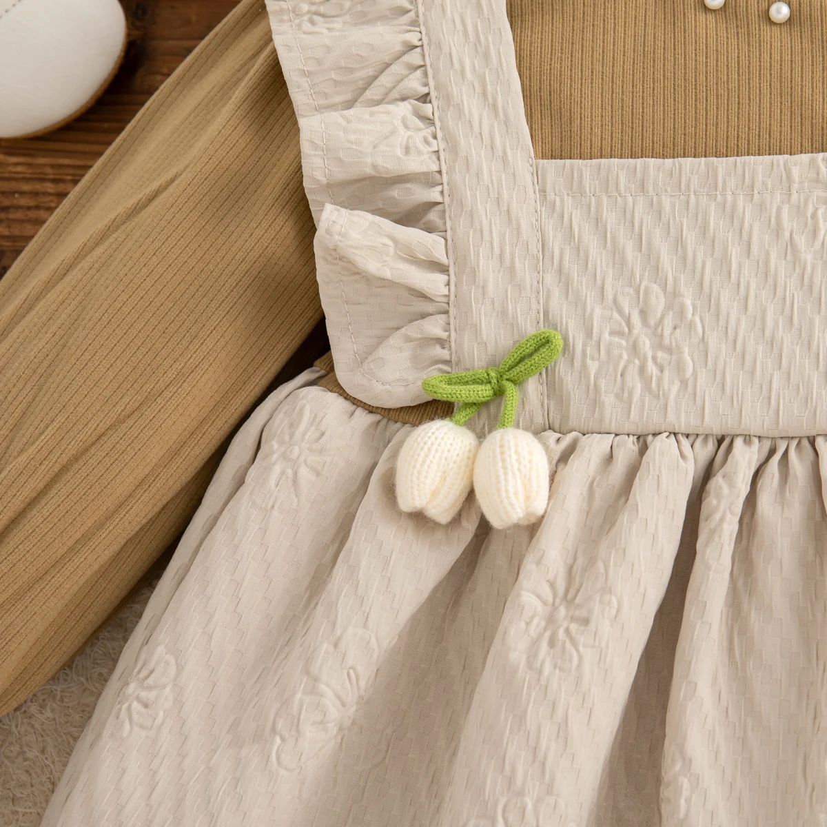 Frühling Herbst Kleinkind Mädchen Kleid Blumendruck Schleife Perle Weiches Strick Langarm Kleid für Kinder Mädchen Geburtstag Party Kostüm – Detail 9