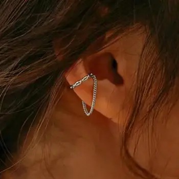 Korean Punk Chain Tassel Clip Earrings For Women Zircon Earing Without Hole Jewelry Single Ear Bone Clip Fake Earrings Ear Cuffs