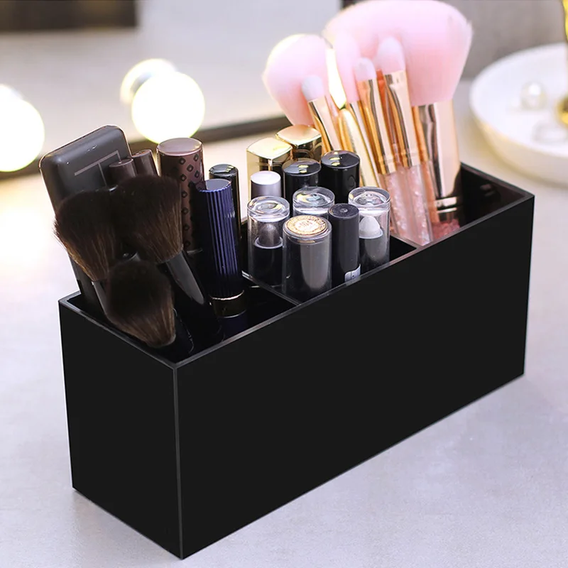 3 Lattices Makeup Brush Organizer Plastic Cosmetic Pen Container Eyebrow  Brush Holder Lipstick/Nail Polish Storage Box