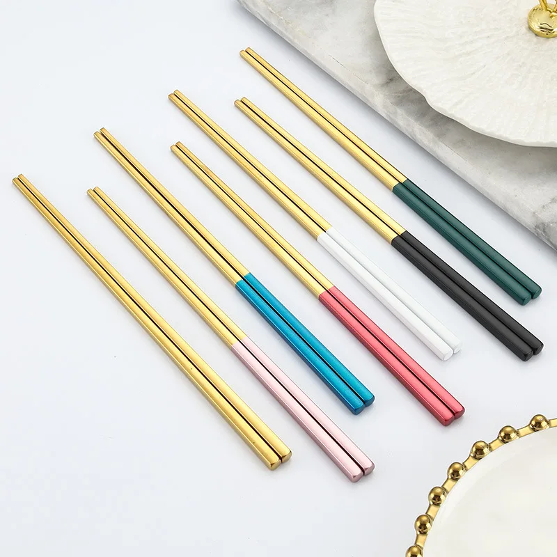 

304 Stainless Steel Gilded Color Chopsticks Reusable Non Slip Chopsticks Dishwasher Safe Gift Box