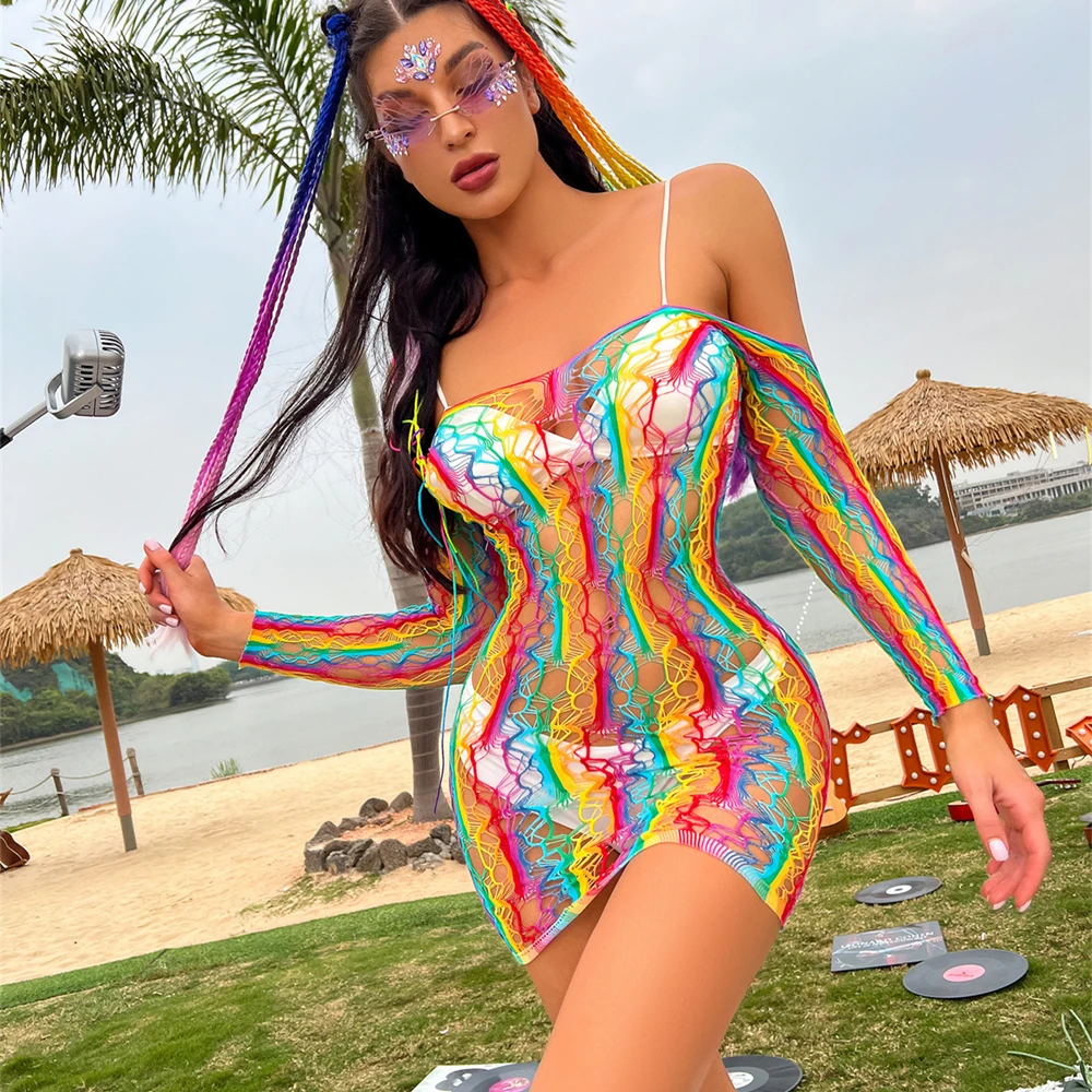 

Slash Neck Beach Dress for Women Hollow Out Sexy Maxi Bodycon Knitted Dresses Female Spring Stripes Long Holiday Dress 2024 New
