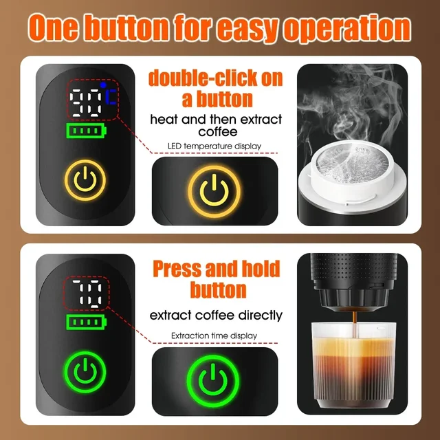Foombthe Portable Espresso Coffee Machine – Digital Display, 3-in-1 Capsule Coffee Maker for Car, Home & Camping 4