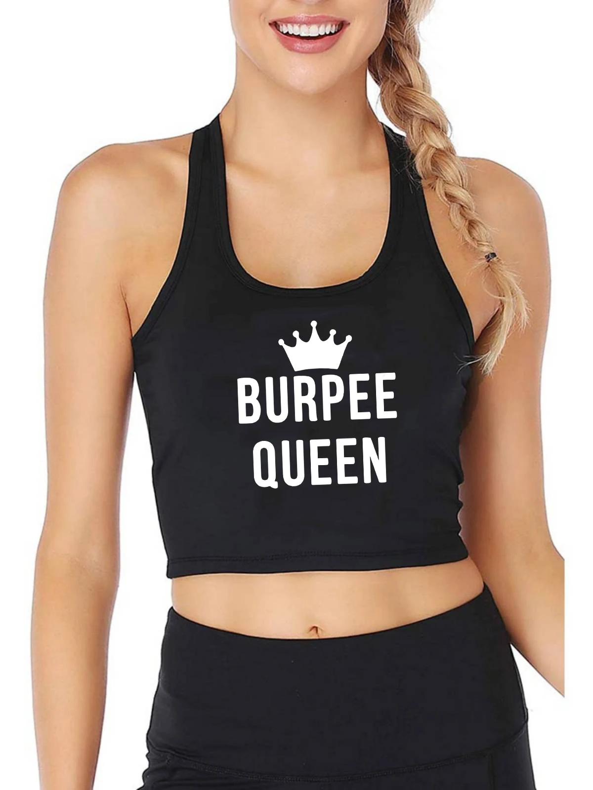 

Burpee Queen Design Sexy Slim Crop Top Adult Humor Fun Flirty Harajuku Print Tank Tops Gym Sports Fitness Workout Camisole