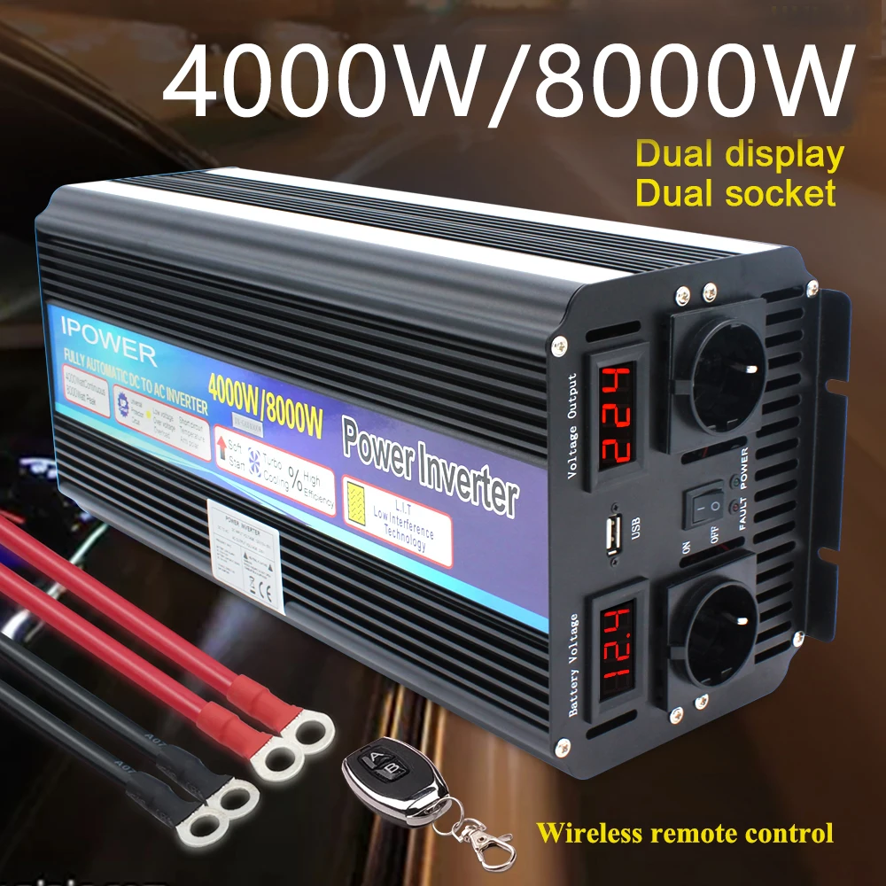 

Inverter 12V 24V to 220V 6000W 8000W DC to AC 50Hz Voltage Converter Car Invertor LED Display Solar Auto Accsesories Supply