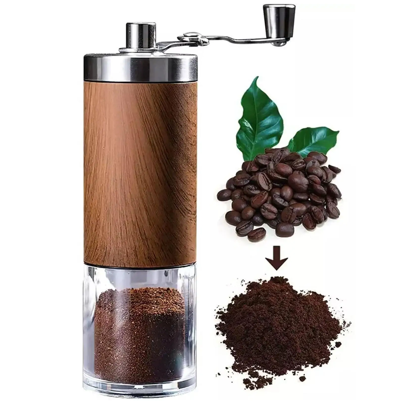 Moulin à Café Manuel Kasanni Portable - Acier Inoxydable Avec 2 Bocaux Verre - Pour Espresso Et Voyages