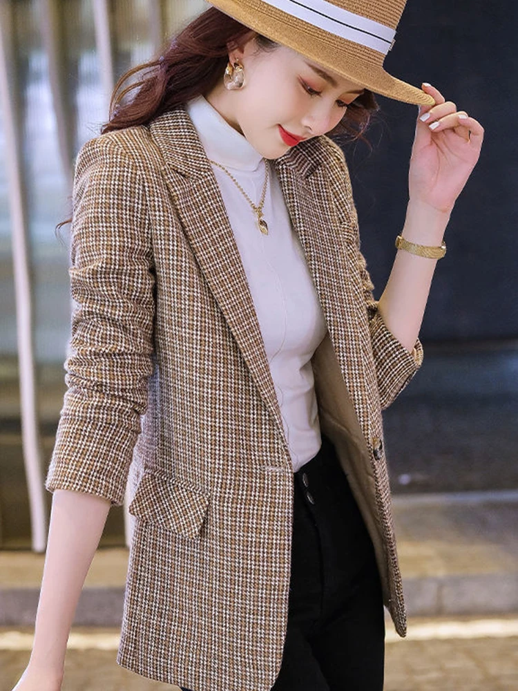 High-quality female Plaid Loose blazers Casual Women's Coats Fashion Outwear Jacket Office Lady