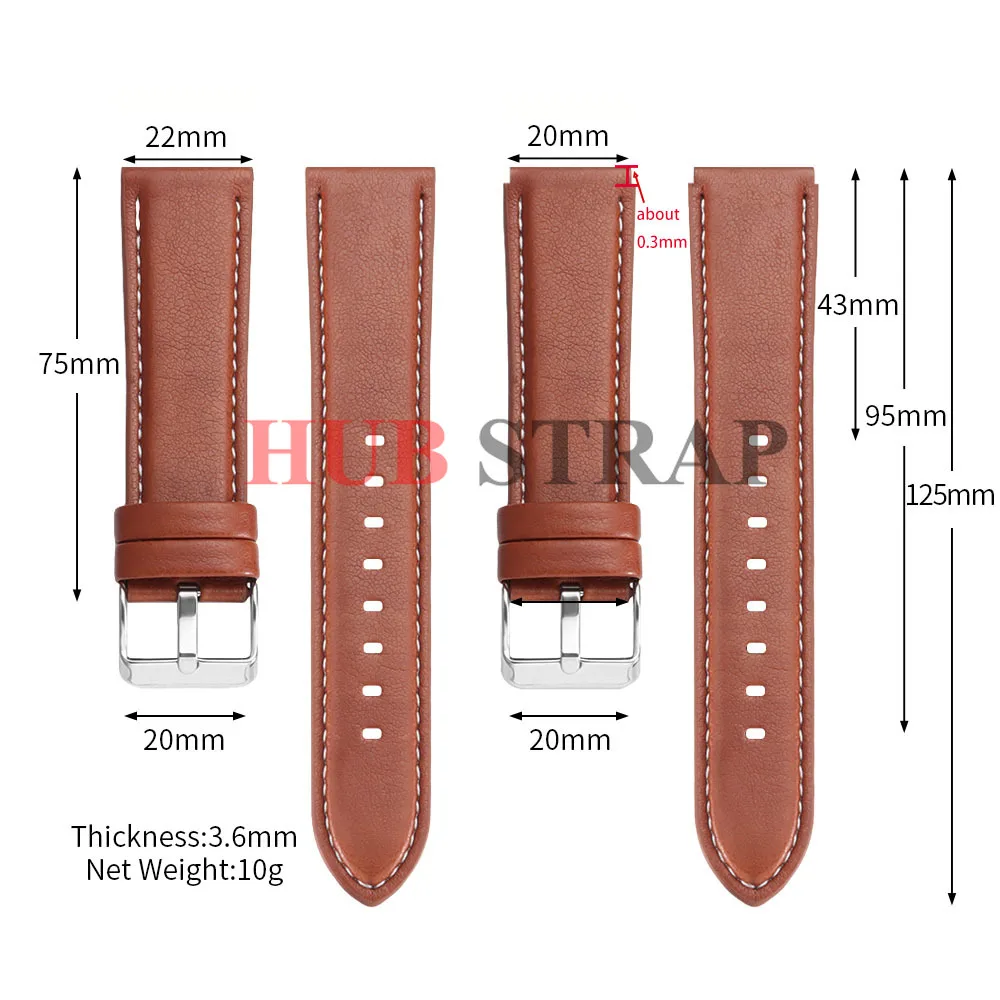 Calfskin Leather Watch Band with Silver Stainless Steel Buckle - Soft Business Wrist Strap