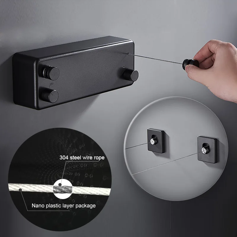 Home 4M steel wire Invisible Wall Hanger Indoor Retractable Solid Clothesline Retractable Clothesline clothes dryer 4