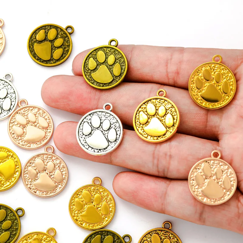 

20pcs Cartoon Cute Alloy Metal Dog Paw Charm Animal Round Pendant for Necklaces Earrings DIY Jewelry Making Accessories Handmad