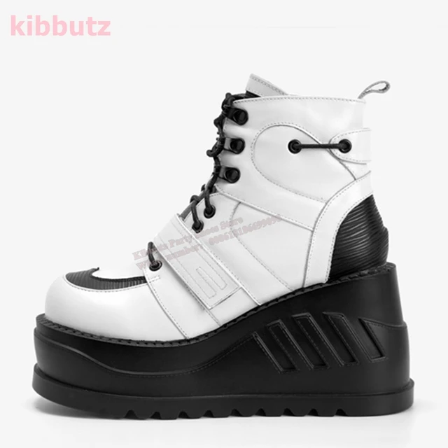 Y♡☞ Thick Bottom Sneaker Pumps Platform Genuine Leather Lace-Up