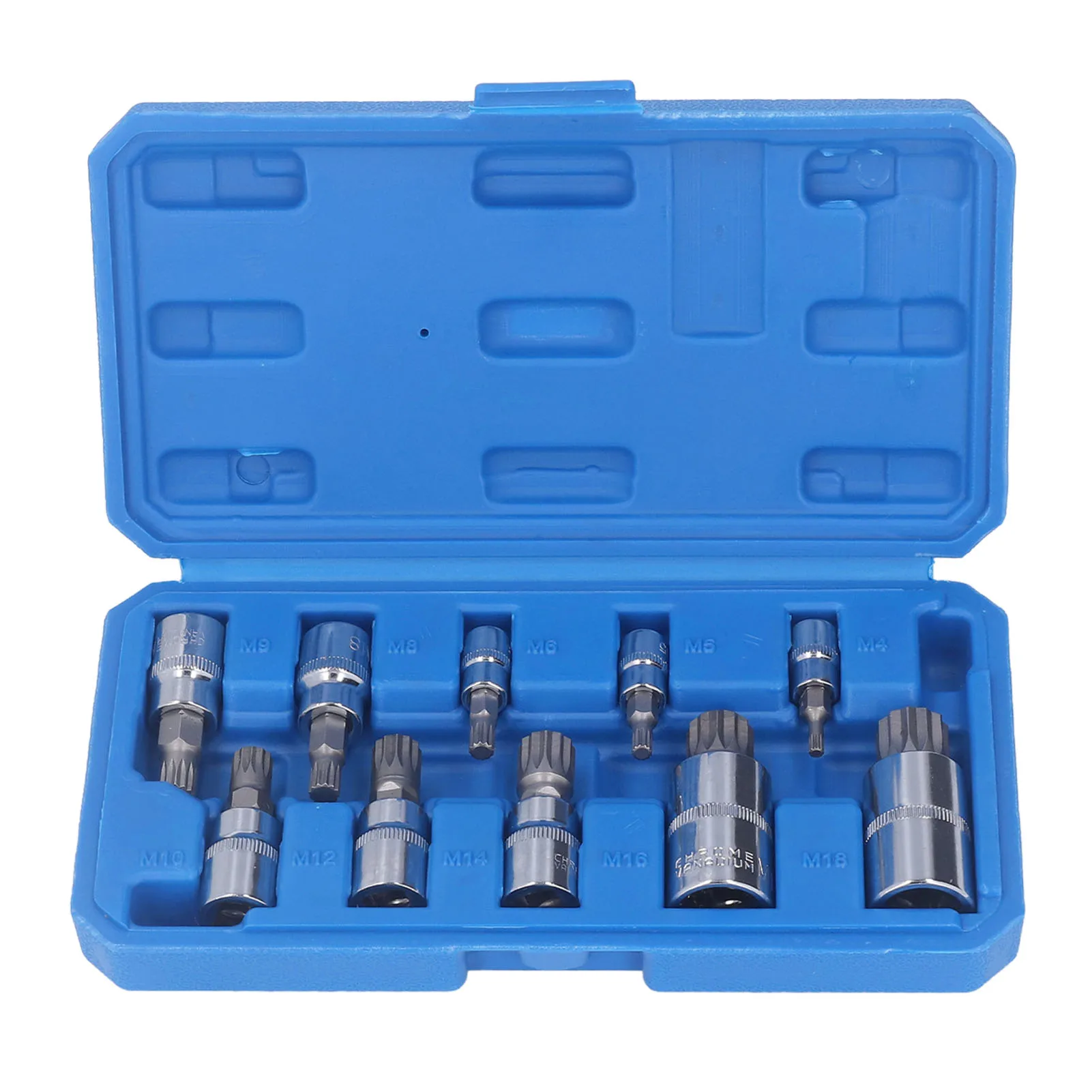 10 Pcs Triple Square Spline Bit Socket Set M4 To M18 1/4in 3/8in 1/2in Drive CR V Steel Bit Socket Set with Storage Box 3