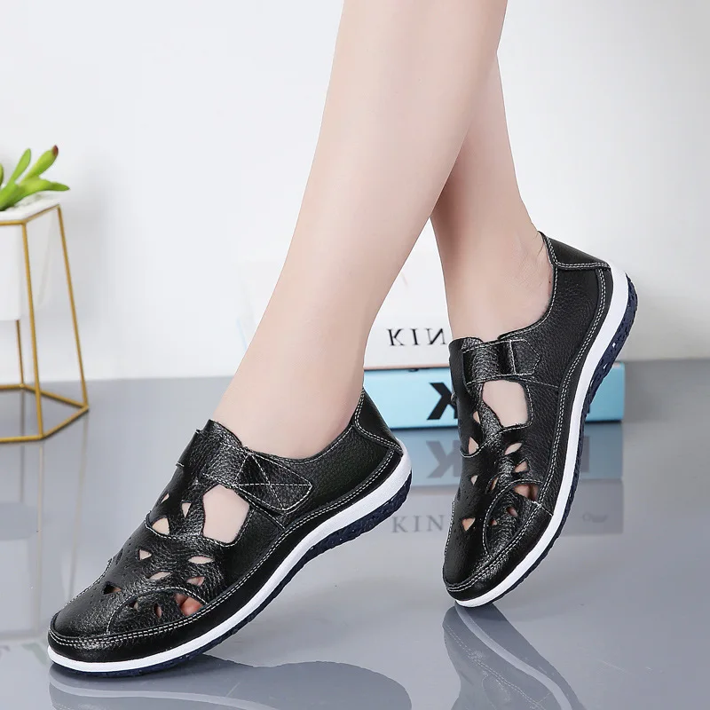 Women's Sandals Summer 2024 Beach Casual antiskid Soft Hollow Breathable Genuine leather Flat sandals Platform Shoes For Women
