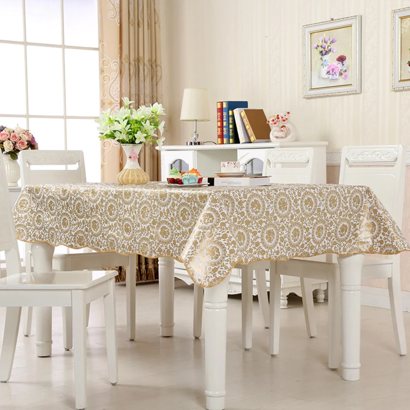 Rectangular Ramadan Tablecloth Golden Oilcloth Waterproof Stain Kitchen Mantel