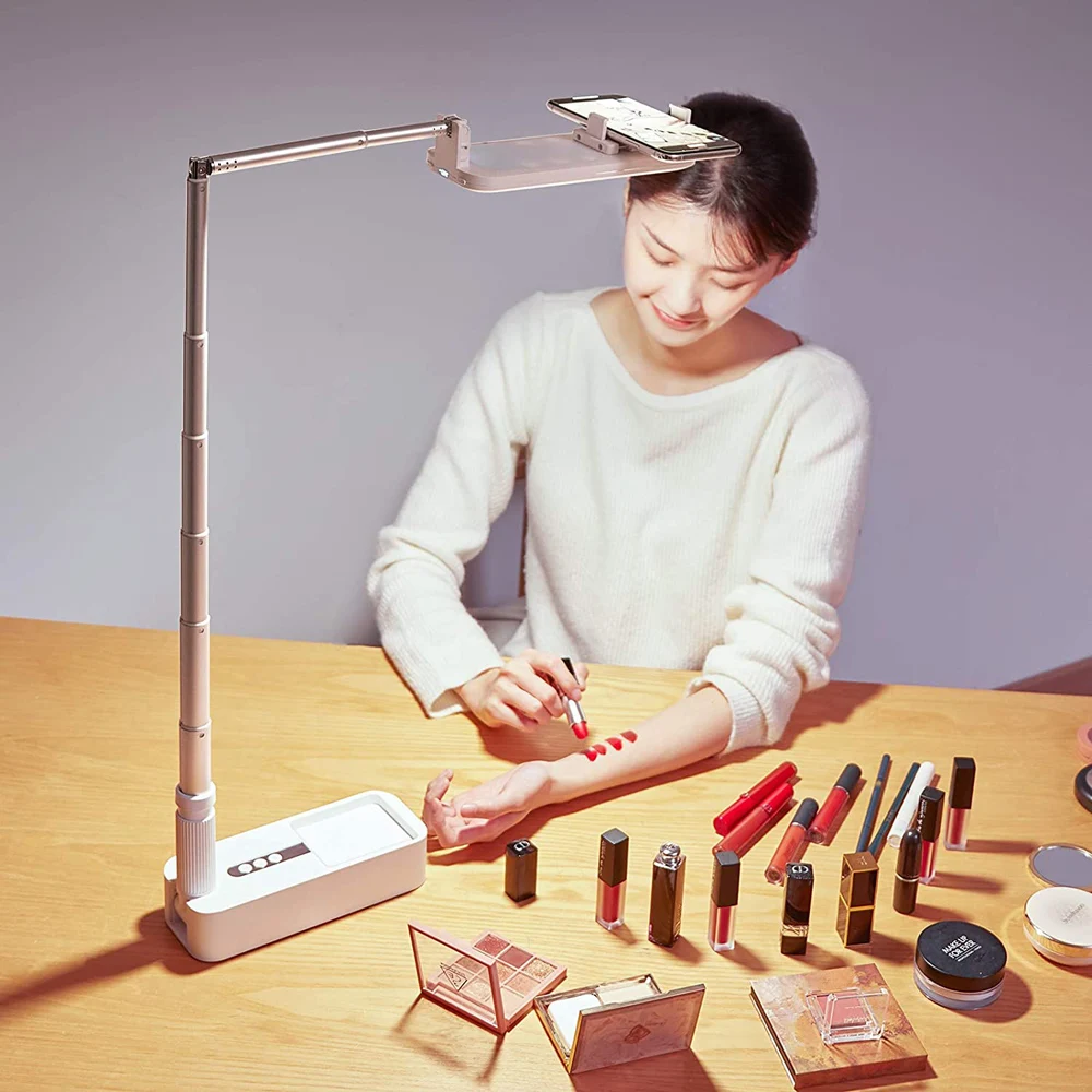 전화 홀더 Lampe Selfie 채우기 빛 지원 휴대용 부어 스탠드 전화 Voiture Fone 블루투스 카메라 Lamparas Led 램프