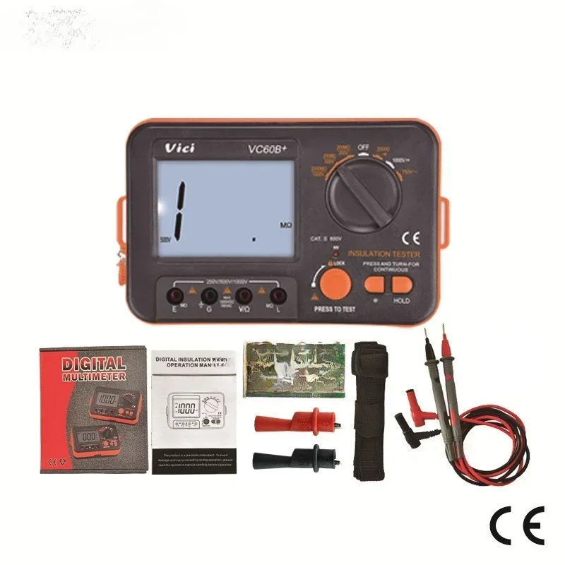 VC60B + 디지털 절연 저항 테스터, LCD 1000V 절연, 0-2000M 옴 고전압 단락 입력 알람