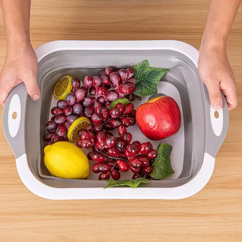 Multi-functional Home Vegetable washing basin Drain Washing Folding Chopping Board Kitchen Plastic Water trough chopping block