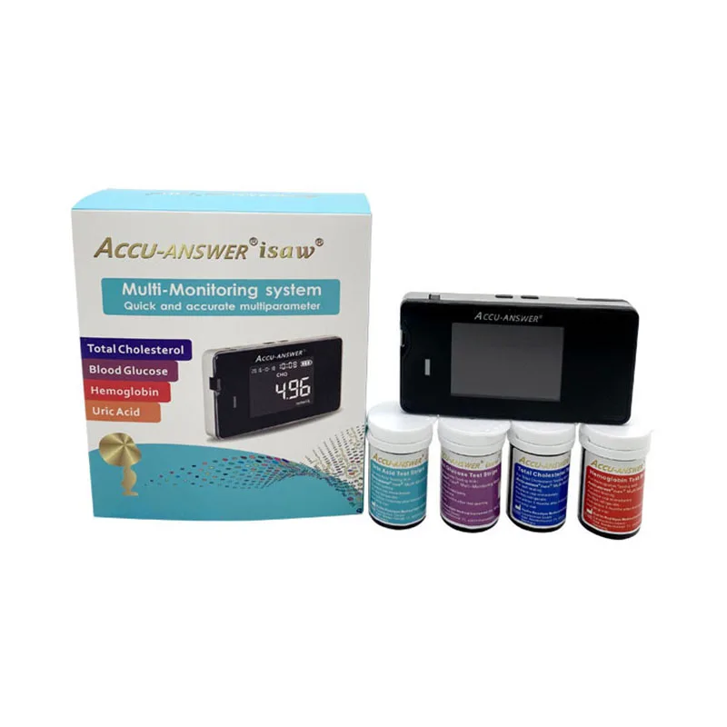 Accu-Answer 4 in 1 Hemoglobin Test Meter Kit Hemoglobin Tester Cholesterol Test  Kit Uric Acid Test Kit 40 Test Strips Total Included. No Code Need Accurate  and Fast